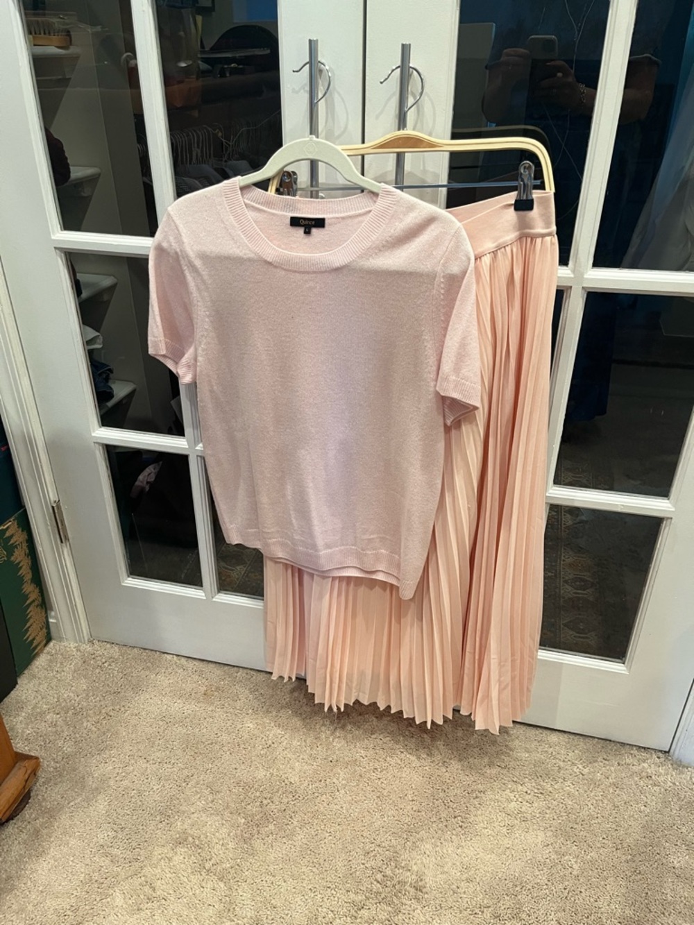 Quince Blush Pink Pleated Skirt & cashmere sweater - sold as a set.